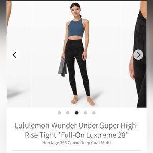 Lululemon Wunder Under Super High Rise Tight 28”, Black/Charcoal camo, size 8